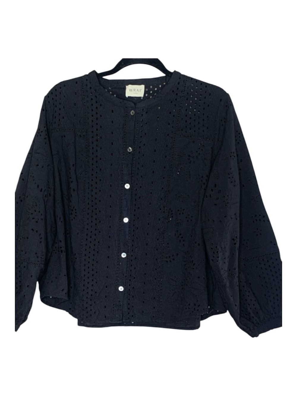 Wrap London Broderie Anglaise Cotton Eyelet Button-Front Balloon sleeve Shirt
